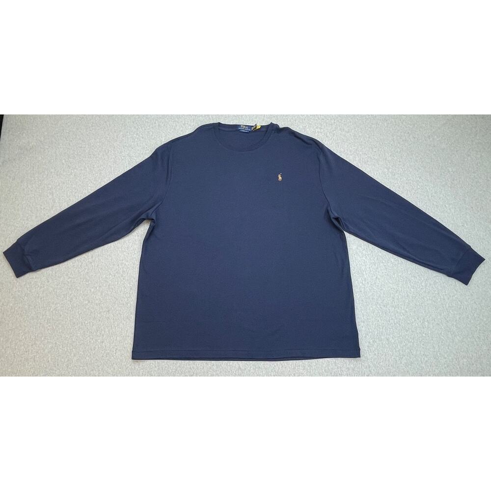 Polo Ralph Lauren Shirt Men XXL Blue 100% Cotton Classic Fit Crewneck Flesh Pony